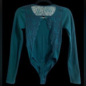Forest green open back lace body suit